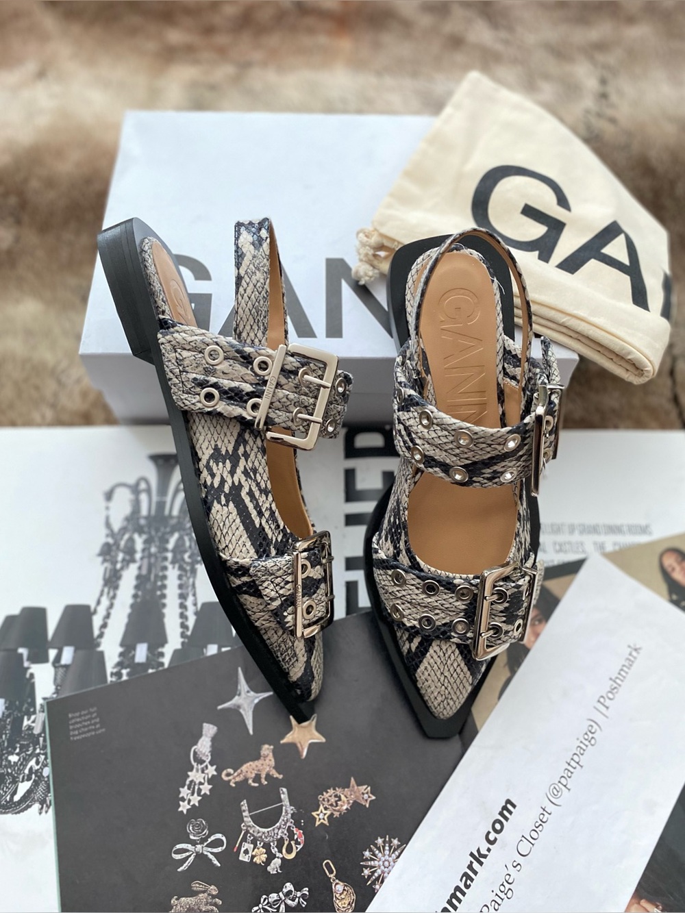 GANNI Chunky Buckle Ballerina Flats